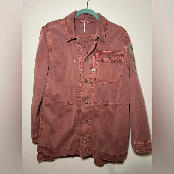 Free People Embellished Military Rose Shirt Jacket - Picture 2 of 16